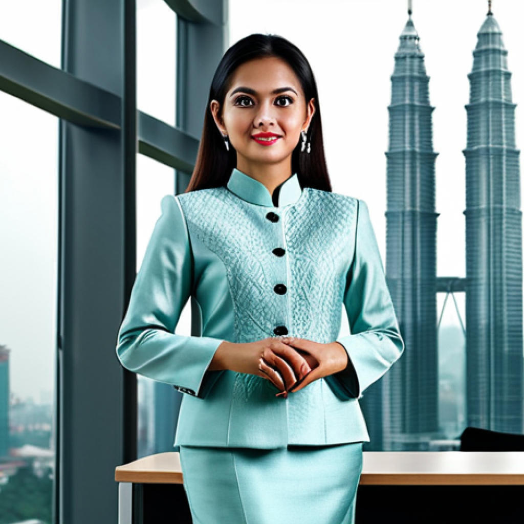 초개인화 마케팅의 성과 분석 방법 - Professional Environment**
"A confident, fully clothed woman in a modest, tailored kebaya, standing...
