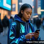 Home 22 초개인화 마케팅의 윤리적 문제 - **Invisible Data as Valuables:**
A vibrant, medium shot of a diverse young adult (wearing fashio...